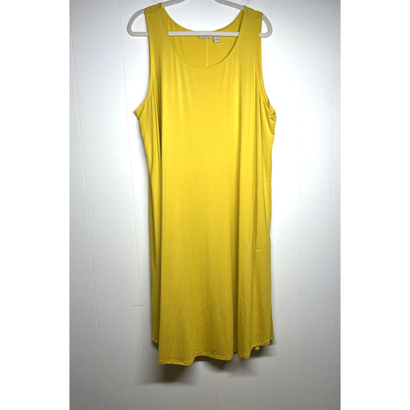 LOGO by Lori Goldstein Maxi Dress Size 1XP Stretch Pockets Sleeveless Yellow New - Picture 1 of 9